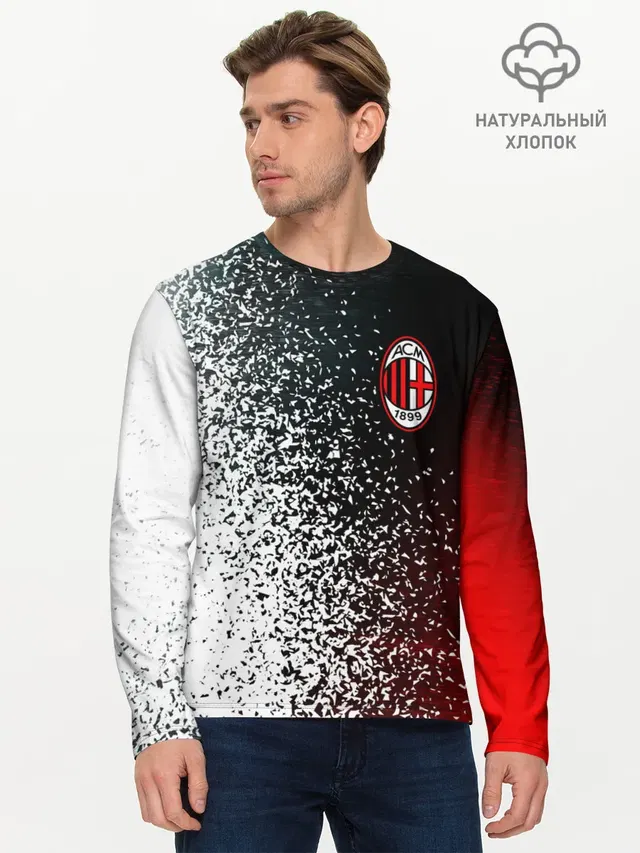 Мужской лонгслив базовый с принтом «Disintegration effect — AC MILAN»