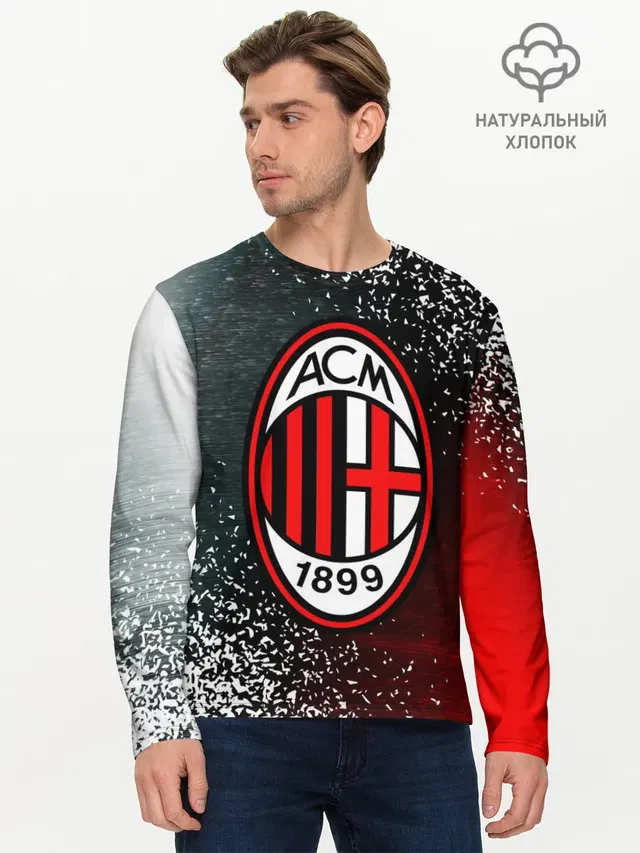 Мужской лонгслив базовый с принтом «Football — AC MILAN»