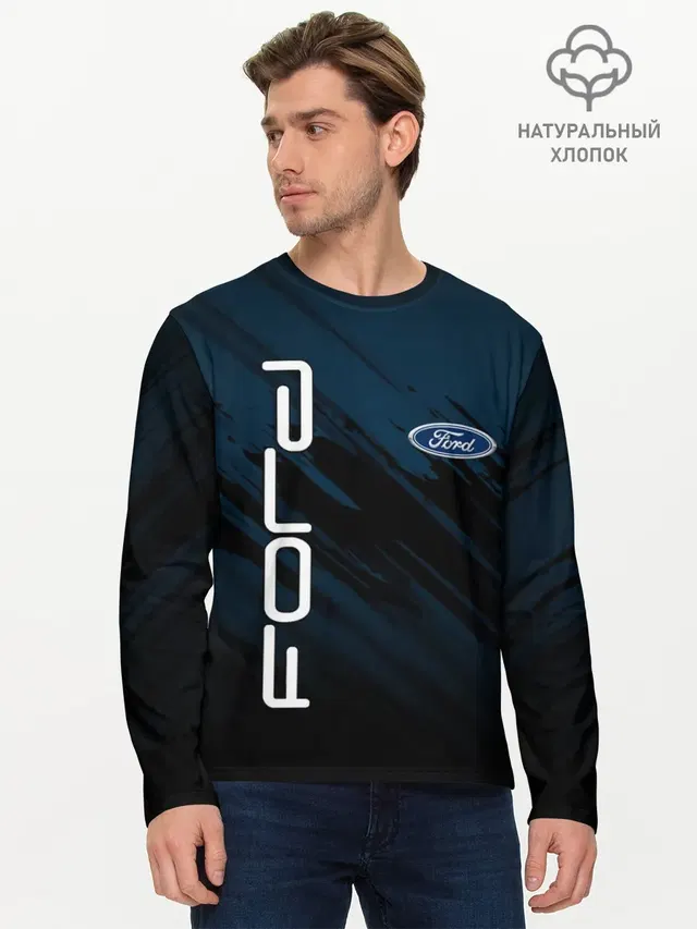 Мужской лонгслив базовый с принтом «Ford»