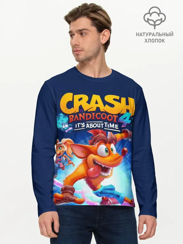 Мужской лонгслив базовый с принтом «Игры — Crash Bandicoot»