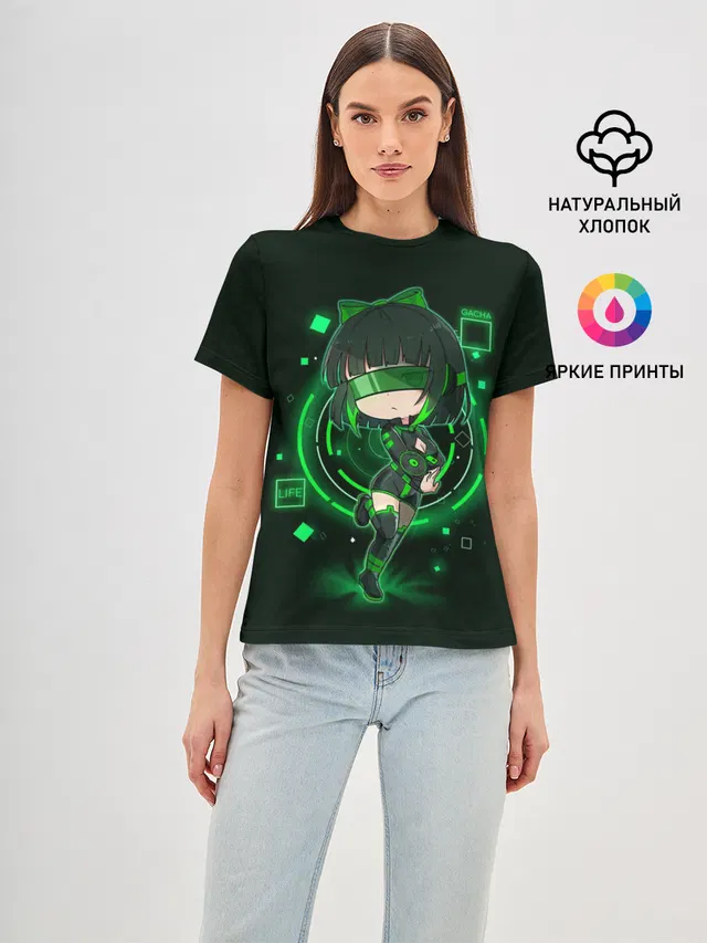 Женская базовая футболка с принтом «Gacha Club — Clover Gacha Club»