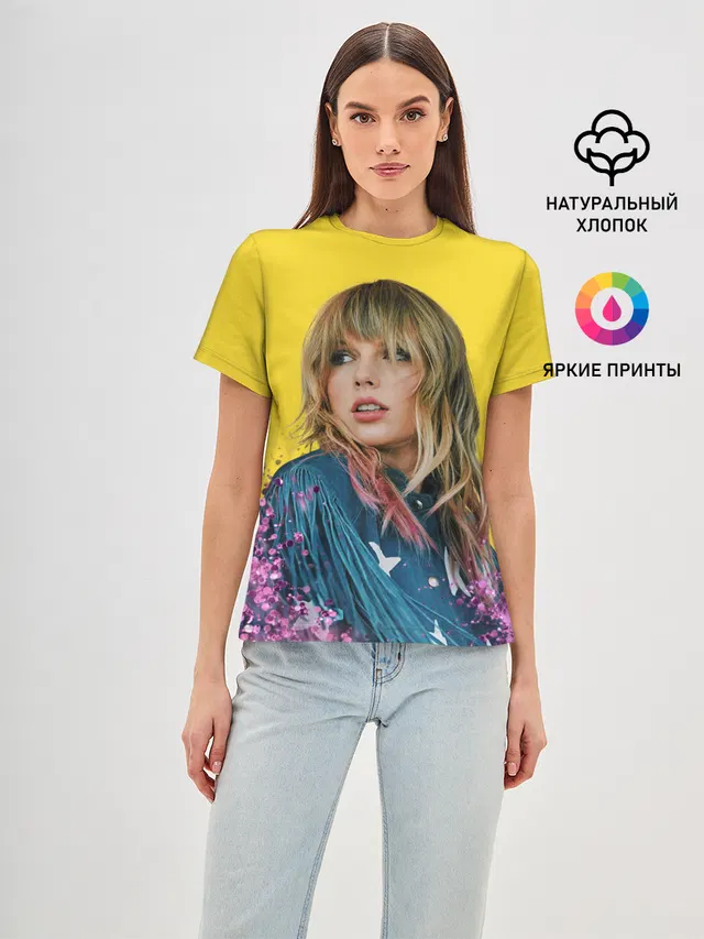 Женская базовая футболка с принтом «Taylor Swift — Красотка Тейлор»