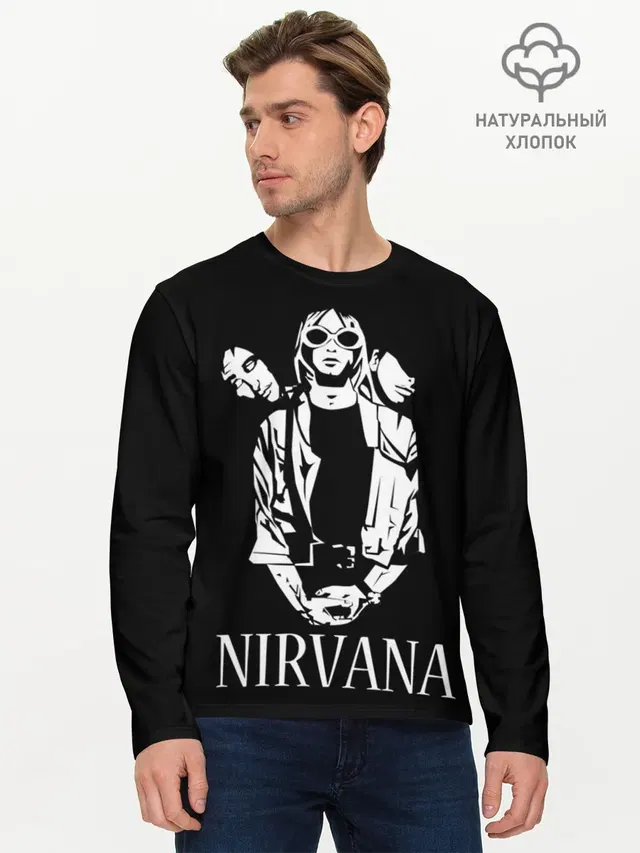 Мужской лонгслив базовый с принтом «Kurt Cobain»