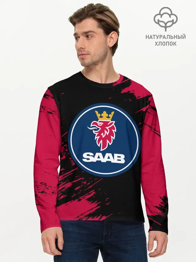 Мужской лонгслив базовый с принтом «Saab»