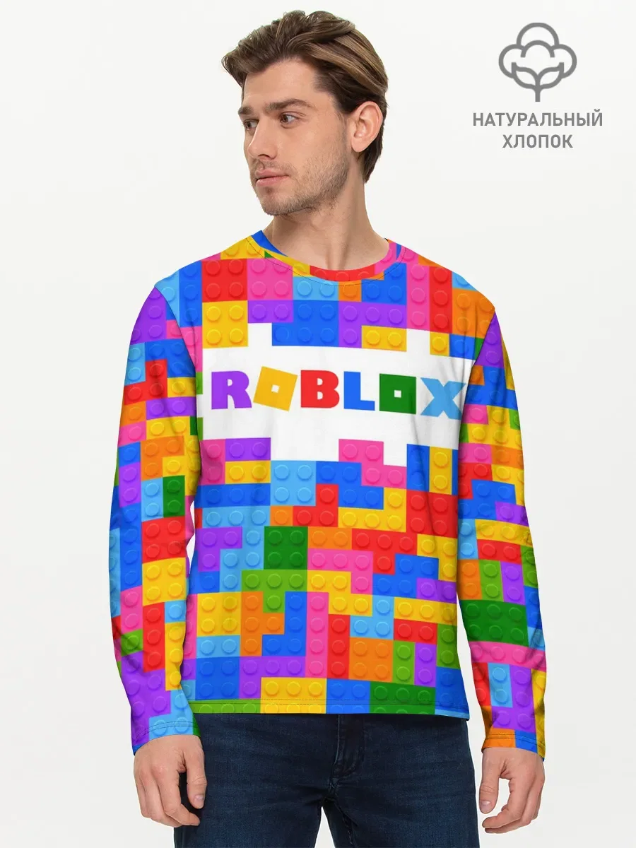 Мужской лонгслив базовый с принтом «ROBLOX LEGO», вид спереди