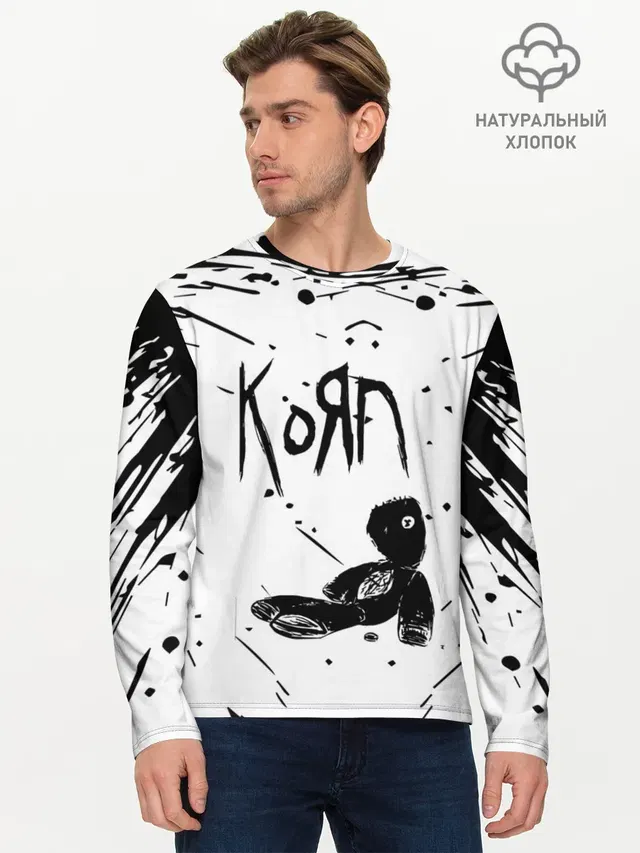 Мужской лонгслив базовый с принтом «KoЯn — korn»