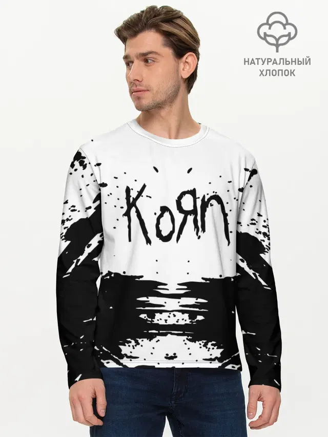 Мужской лонгслив базовый с принтом «KoЯn — korn»