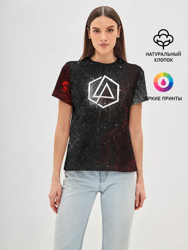 Женская базовая футболка с принтом «Hexagon — Linkin Park Logo»