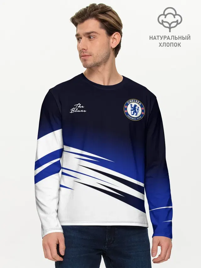 Мужской лонгслив базовый с принтом «Челси — CHELSEA разминочная 19/20»