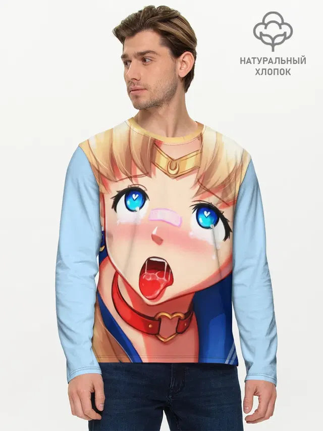 Мужской лонгслив базовый с принтом «Sailor Moon Ahegao»
