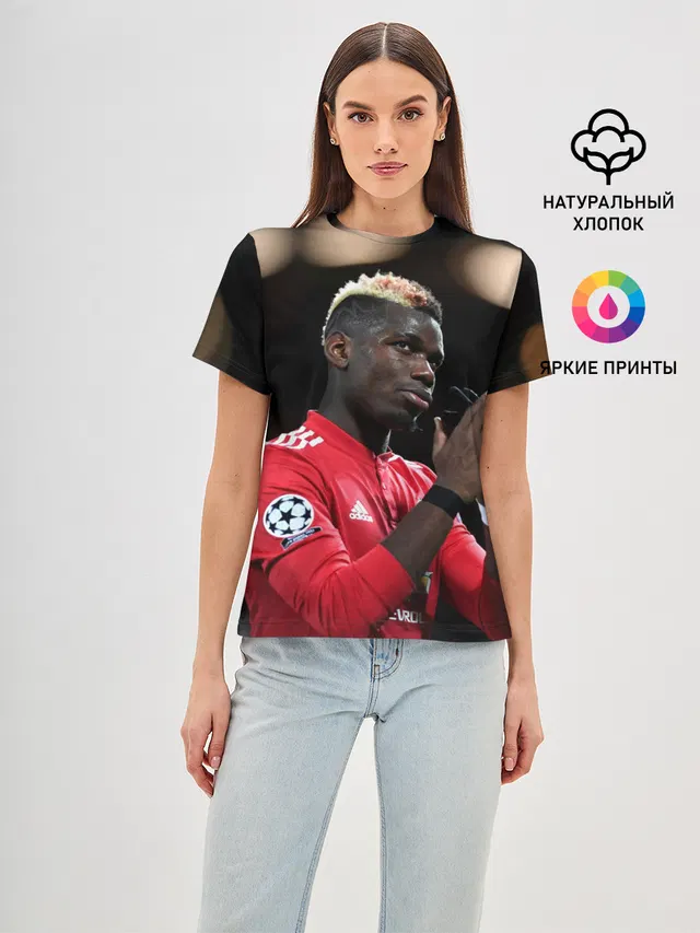 Женская базовая футболка с принтом «Манчестер Юнайтед — Поль Погба, Pogba»