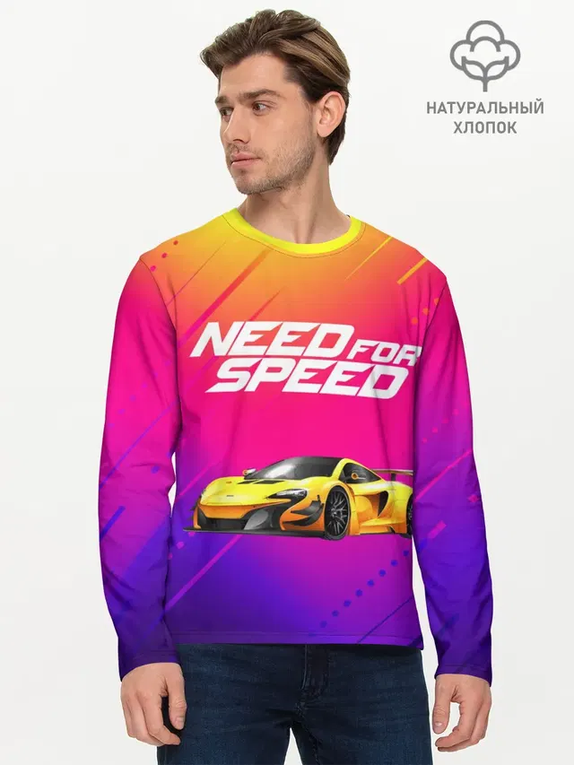 Мужской лонгслив базовый с принтом «Need FO Speed»