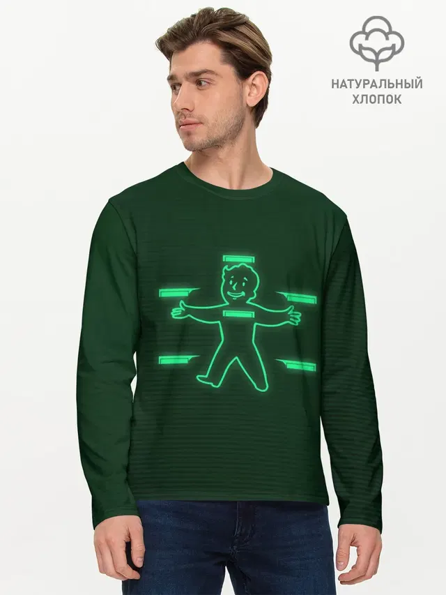 Мужской лонгслив базовый с принтом «Vault-Boy HP»