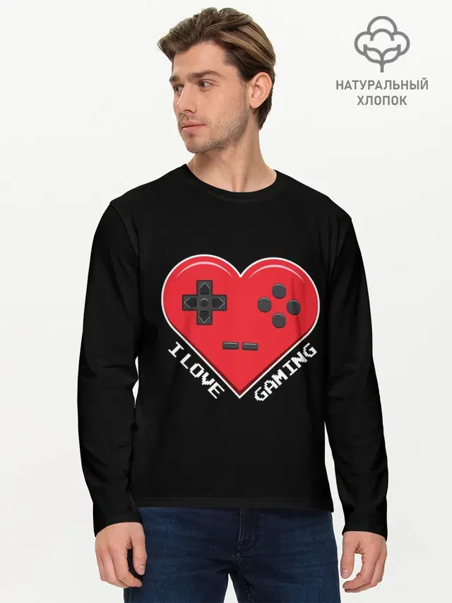 Мужской лонгслив базовый с принтом «Разные игры — I Love Gaming»
