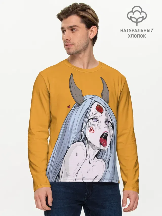 Мужской лонгслив базовый с принтом «Ahegao — Ahegao Kaguya»
