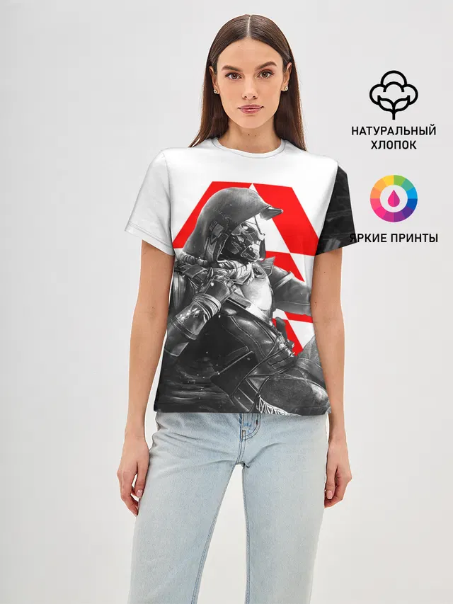 Женская базовая футболка с принтом «Exo — DESTINY CAYDE 6 — КЕЙД 6 ОХОТНИК EXO»