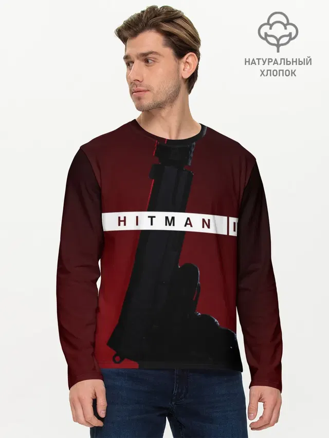 Мужской лонгслив базовый с принтом «Hitman — Hitman III»