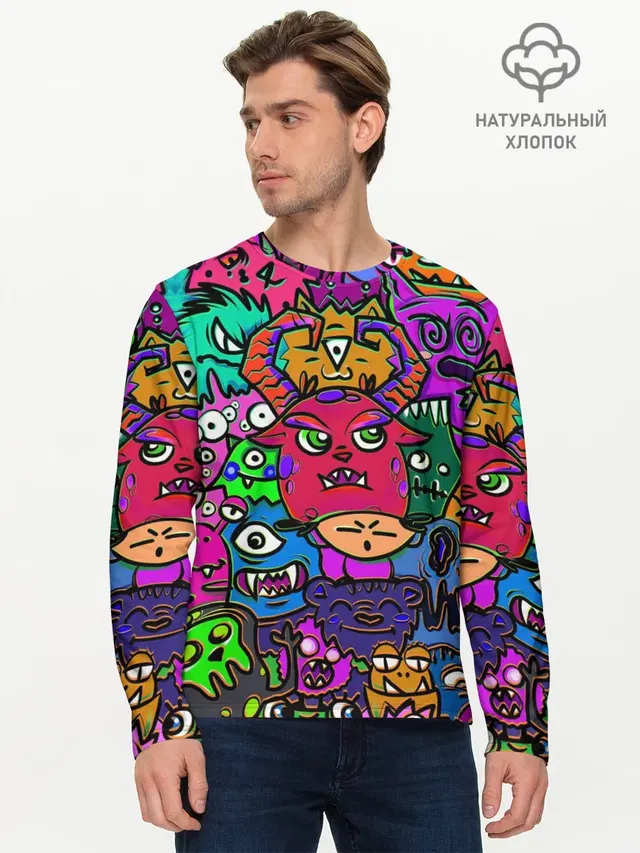 Мужской лонгслив базовый с принтом «Pop Art — Happy»
