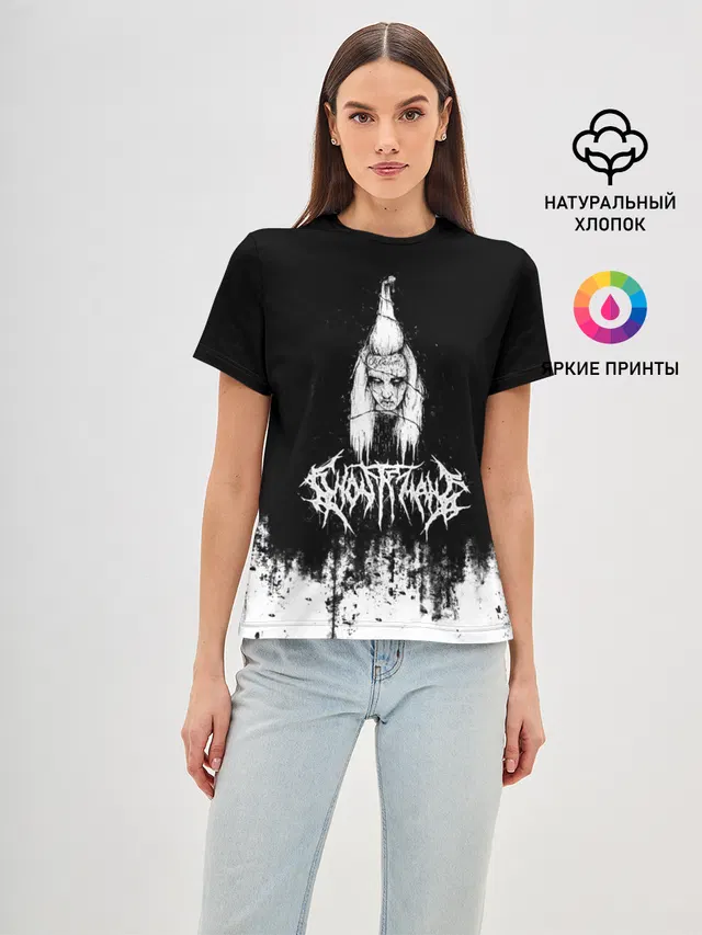 Женская базовая футболка с принтом «GHOSTEMANE — GHOSTEMANE Hip-Hop Grunge — Гостмейн»