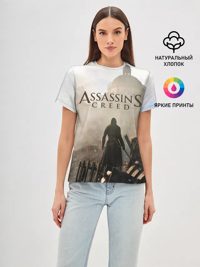 Женская базовая футболка с принтом «ASSASSINS CREED, игра»