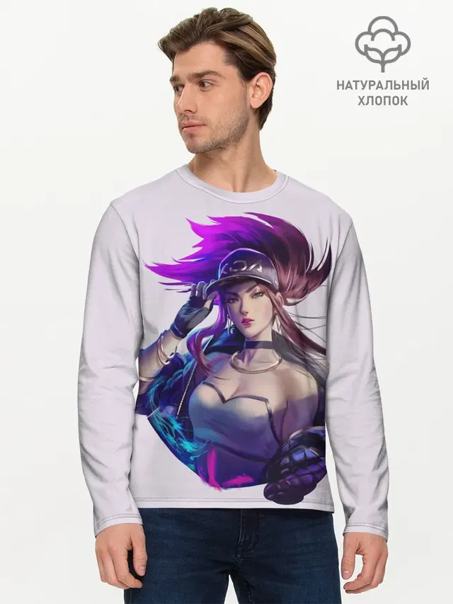 Мужской лонгслив базовый с принтом «DA — KDA Akali»