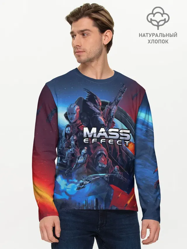 Мужской лонгслив базовый с принтом «Mass Effect — Mass EFFECT Legendary ed»