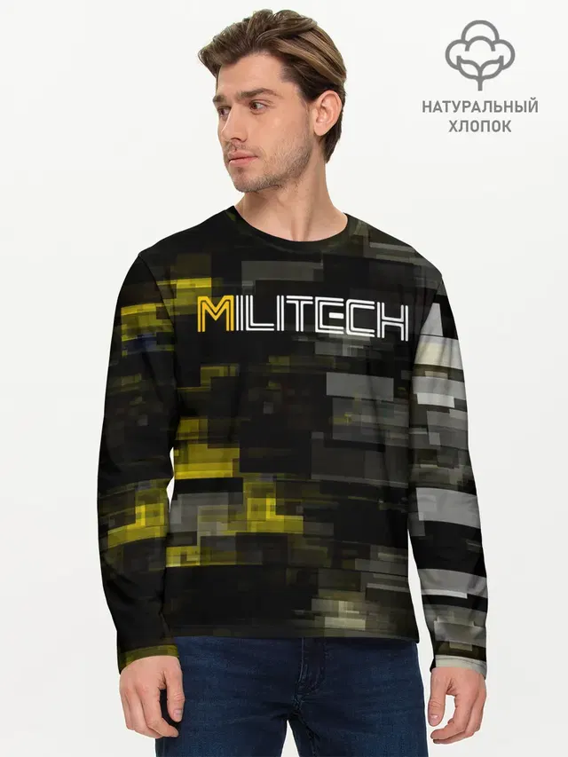 Мужской лонгслив базовый с принтом «Cyberpunk 2077 — MILITECH камуфляж Cyberpunk 2077»