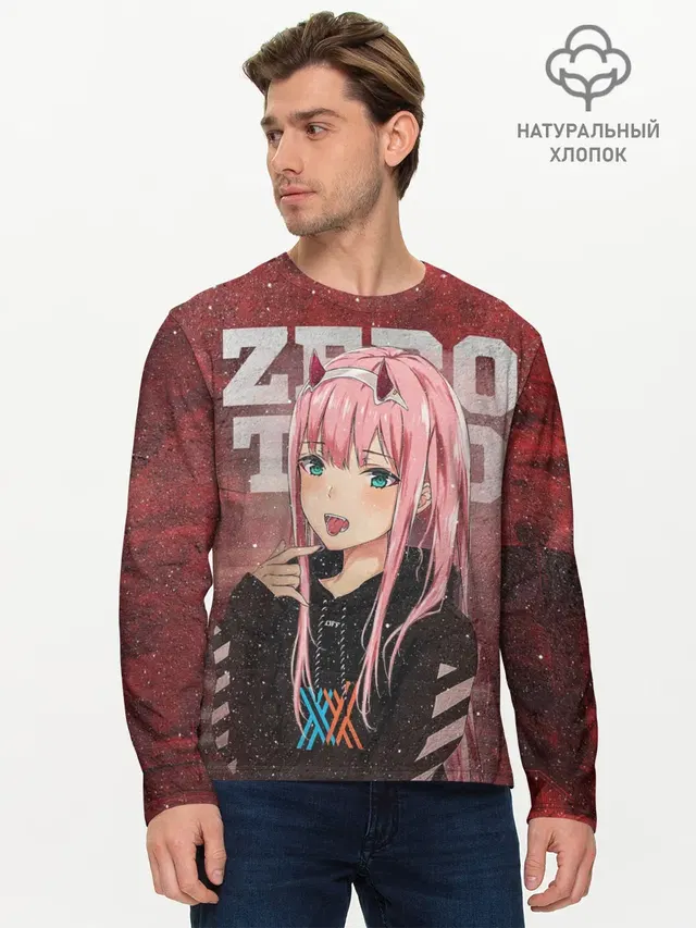 Мужской лонгслив базовый с принтом «Darling in the FranXX — Zero Two в толстовке»
