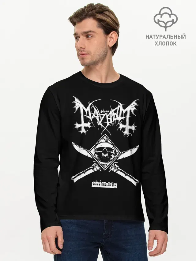 Мужской лонгслив базовый с принтом «Mayhem»