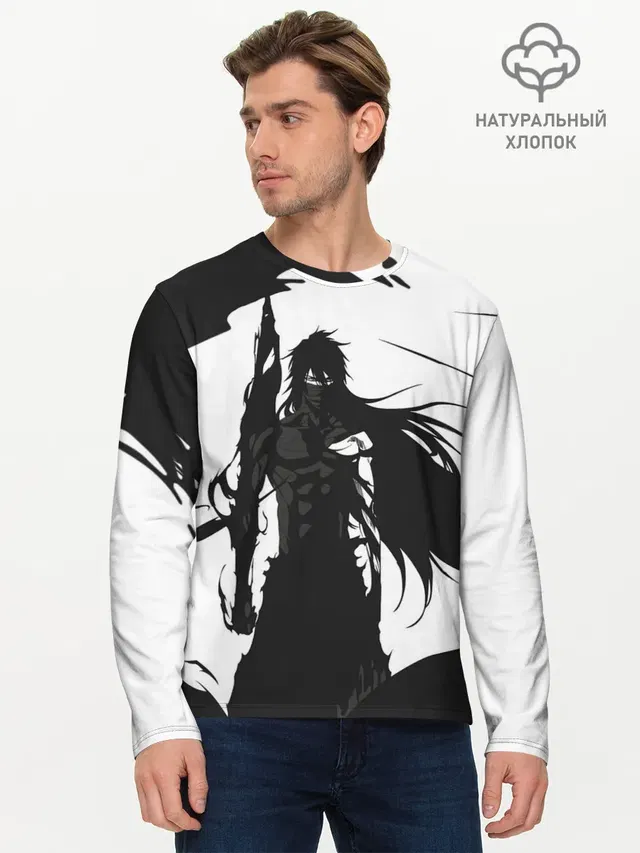 Мужской лонгслив базовый с принтом «Bleach black & — Bleach black & white»