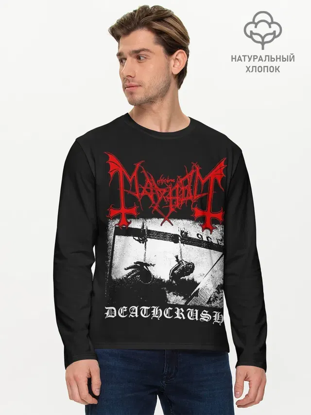 Мужской лонгслив базовый с принтом «Mayhem»