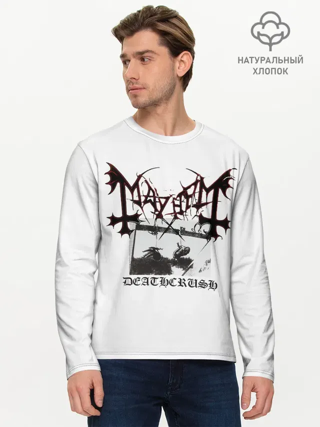 Мужской лонгслив базовый с принтом «Mayhem»