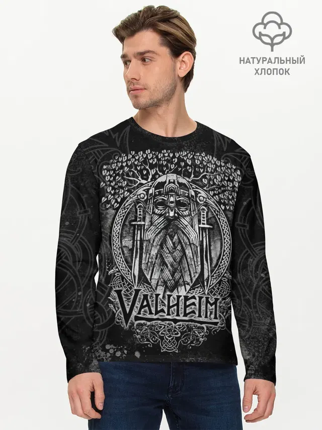 Мужской лонгслив базовый с принтом «Valheim»