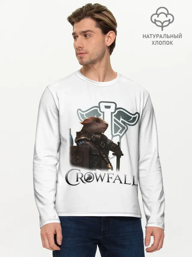 Мужской лонгслив базовый с принтом «Crowfall Duelist»