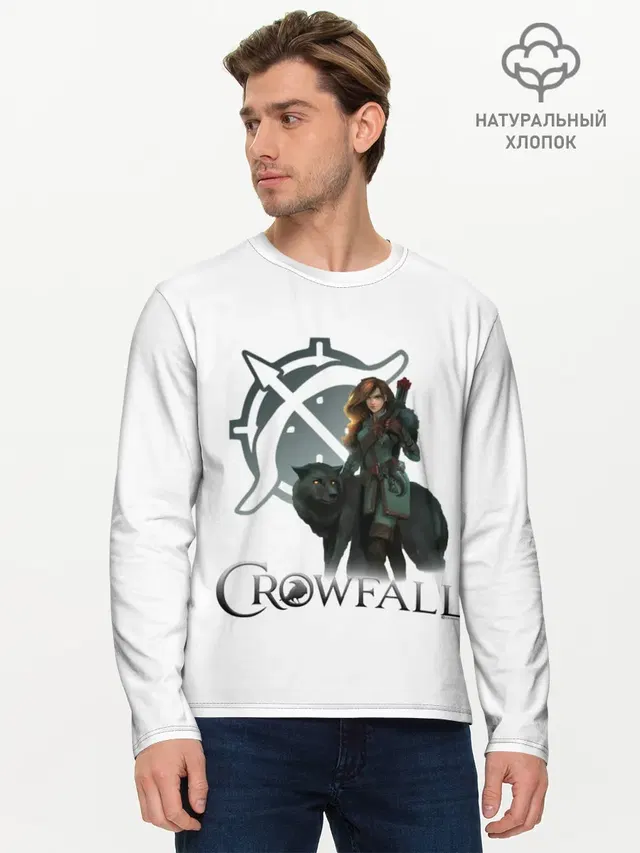 Мужской лонгслив базовый с принтом «Crowfall Ranger»
