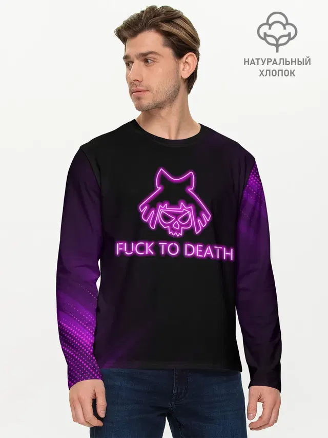Мужской лонгслив базовый с принтом «Cyberpunk 2077 — FUCK TO DEATH»