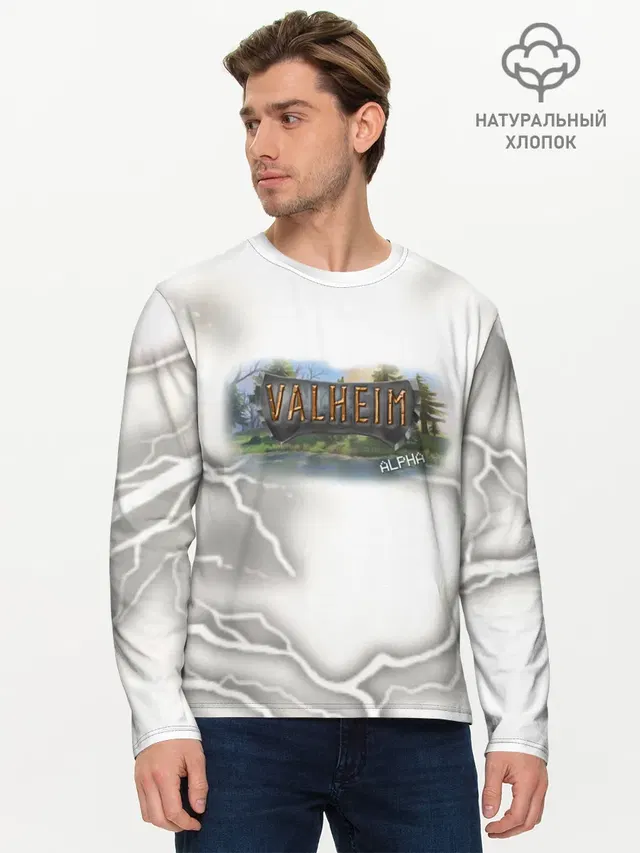 Мужской лонгслив базовый с принтом «Valheim»