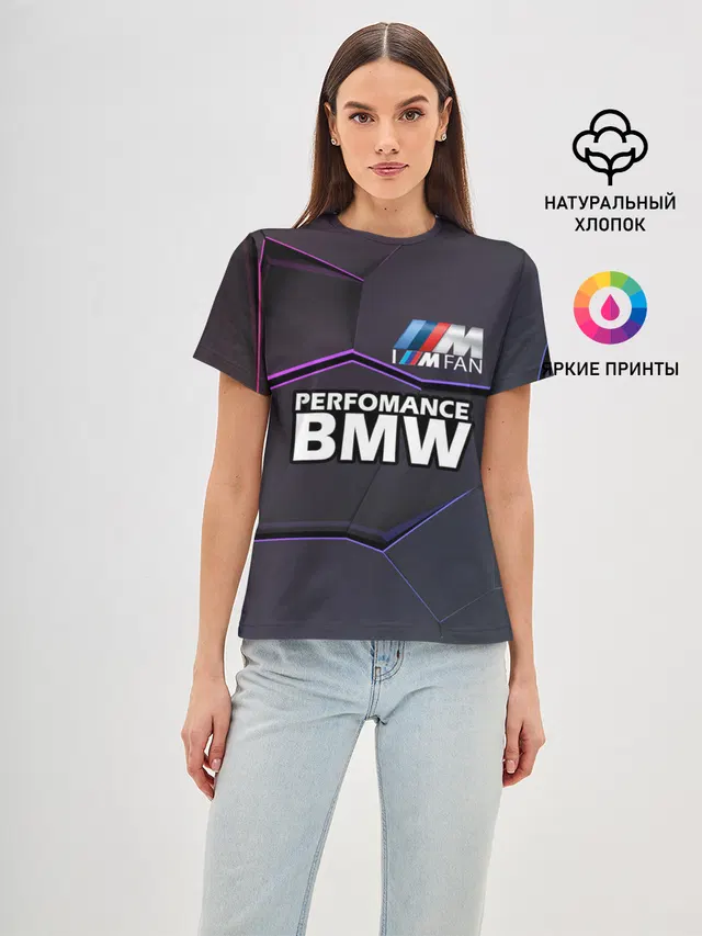 Женская базовая футболка с принтом «BMW — BMW Perfomance»