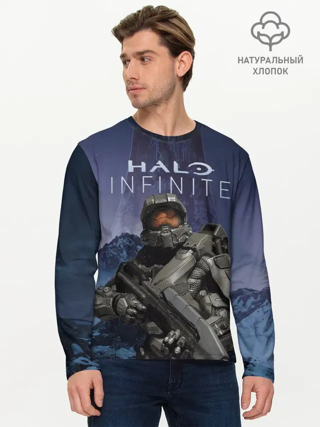 Мужской лонгслив базовый с принтом «Halo Infinite»