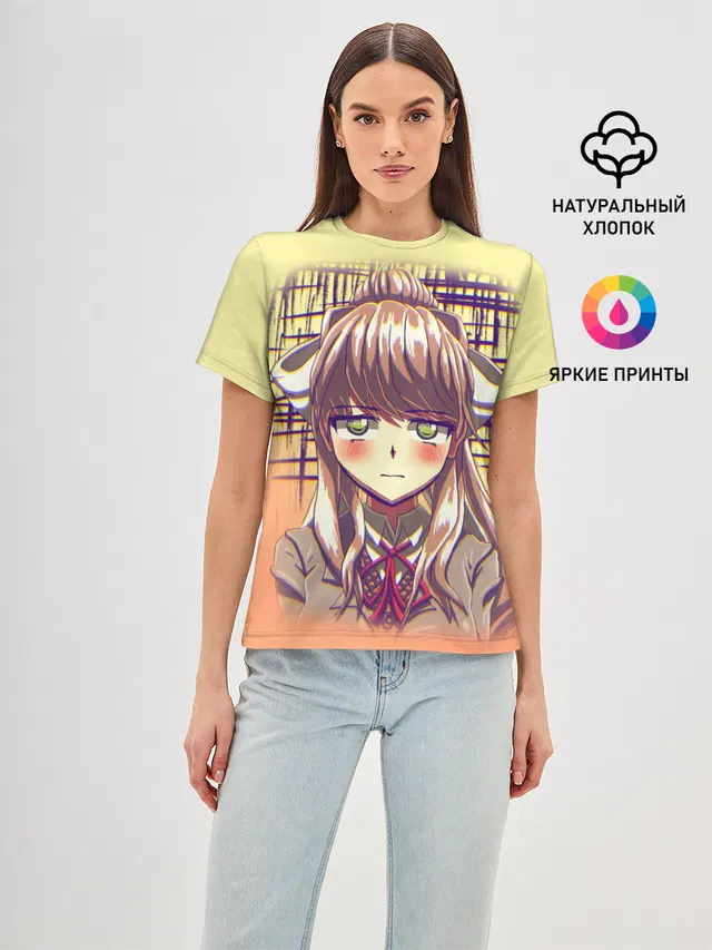 Женская базовая футболка с принтом «Doki Doki Literature Club — Game Doki Doki Literature Club»