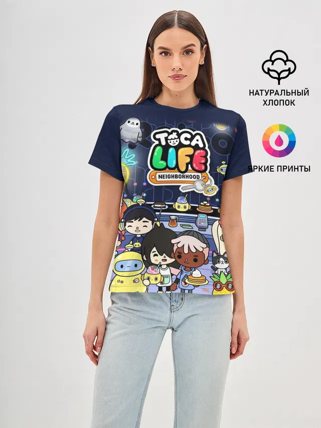 Женская базовая футболка с принтом «Toca Boca — TOKA LIFE ПЕРСОНАЖИ»