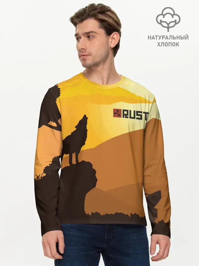 Мужской лонгслив базовый с принтом «Rust»