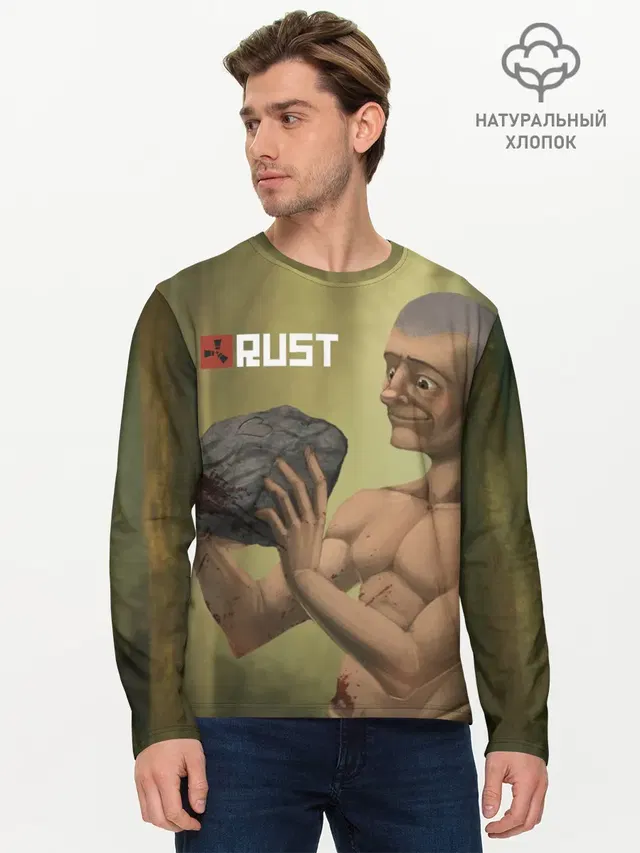 Мужской лонгслив базовый с принтом «Rust»