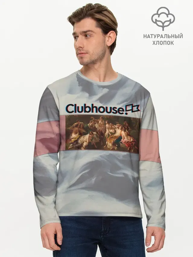 Мужской лонгслив базовый с принтом «Социальные сети — Clubhouse Welcome — Клабхаус»
