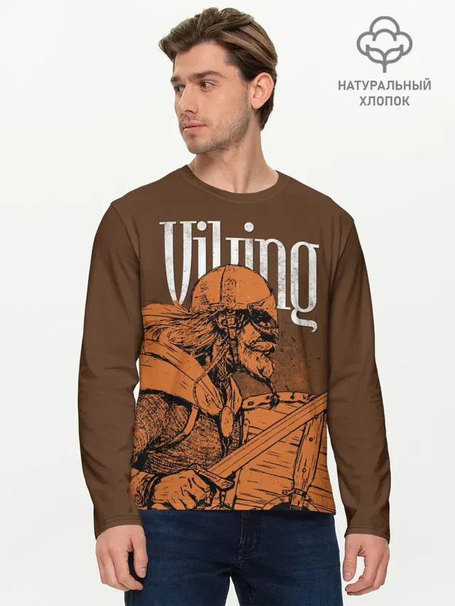 Мужской лонгслив базовый с принтом «Valheim — Viking»
