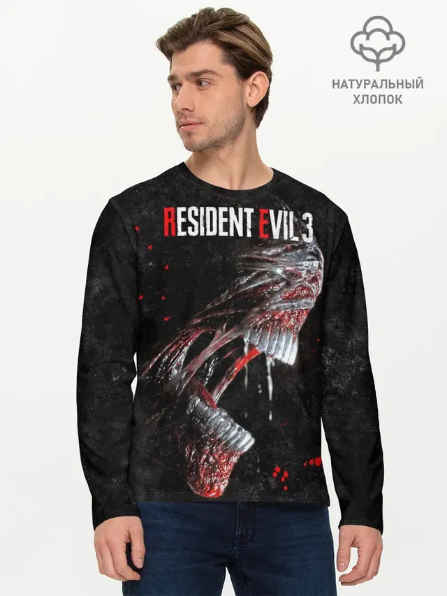Мужской лонгслив базовый с принтом «Horror — RE3 — Nemesis»