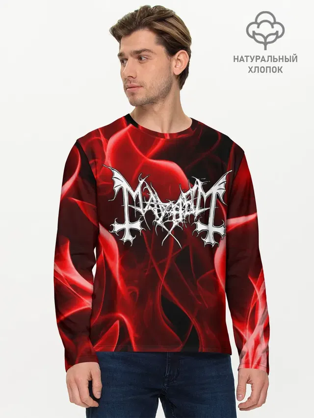 Мужской лонгслив базовый с принтом «Mayhem»