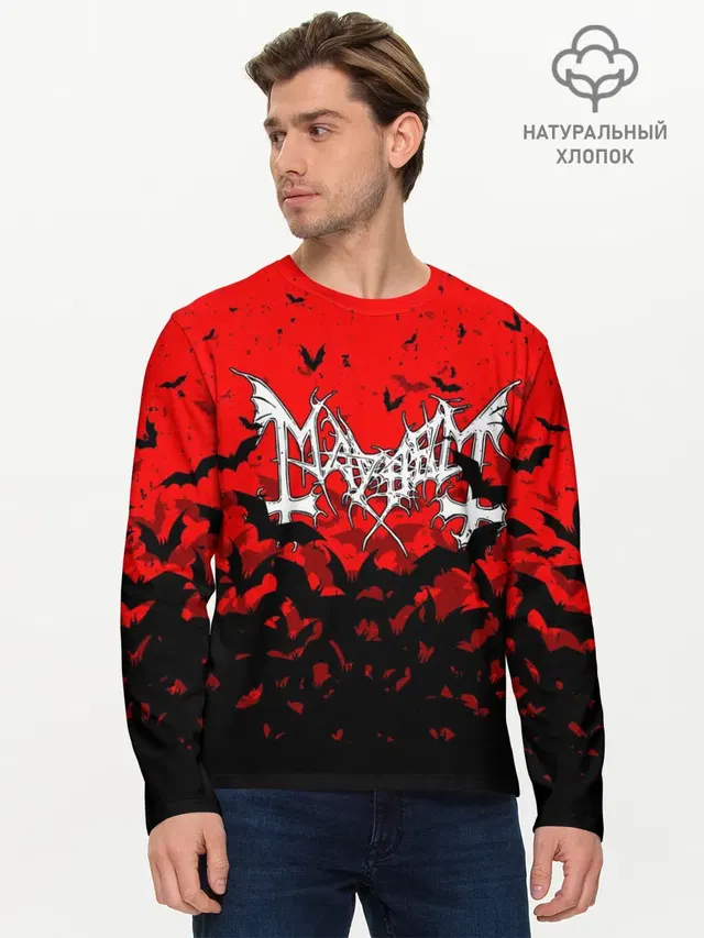 Мужской лонгслив базовый с принтом «Mayhem»