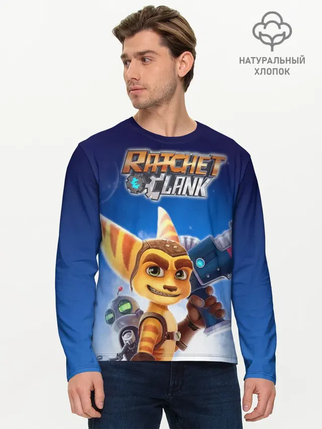 Мужской лонгслив базовый с принтом «Ratchet & Clank — Рэтчет и Кланr»