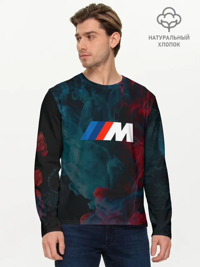 Мужской лонгслив базовый с принтом «BMW — BMW M Power — БМВ М»